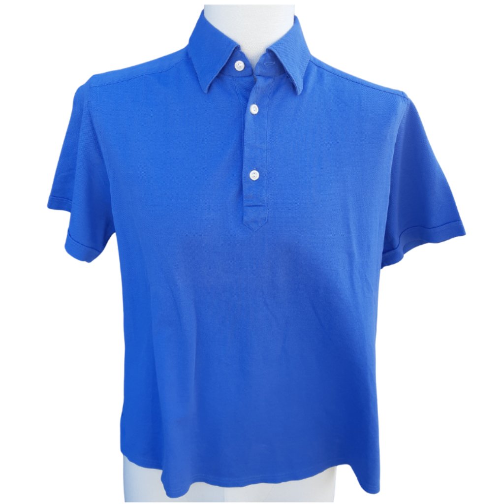 Eton Sz M Pique Concealed Button Down Polo Shirt Cornflower Blue